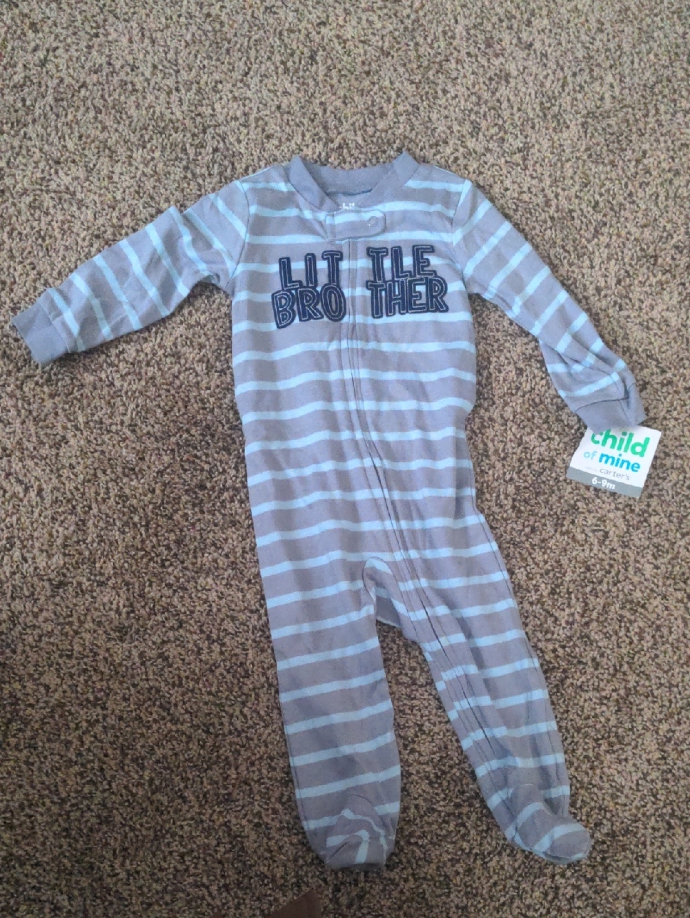 Carter's Grey's & Light Blue Striped "Little Brother" Footed One-Piece NWT